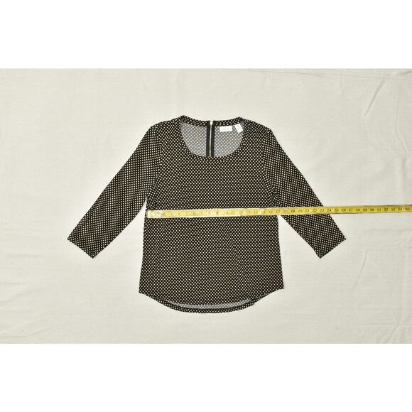 Chico's Polka Dot Top Women's Black & Tan Size 1 Quarter Zip Long Sleeve - Picture 2 of 8